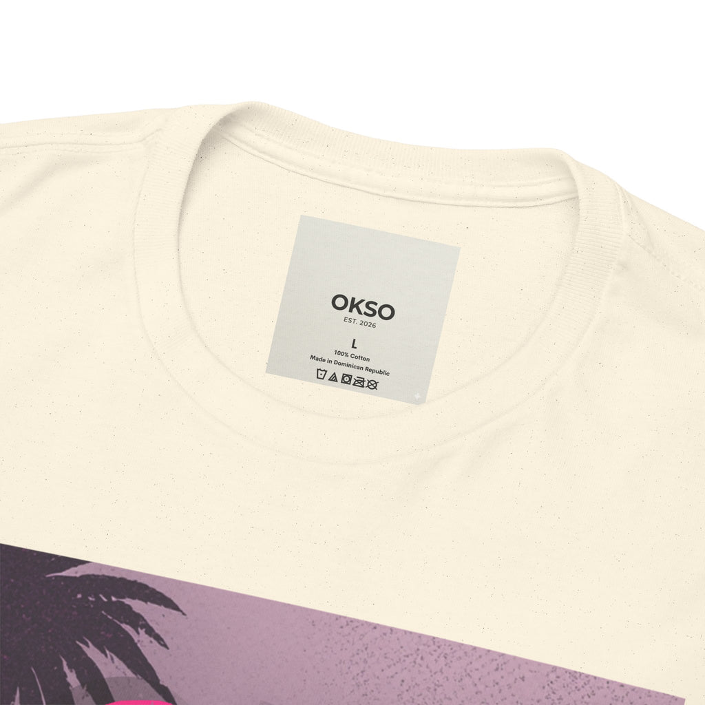 OK SO WHAT Palm Sunset Graphic Tee — Casual Retro Vacation Vibe