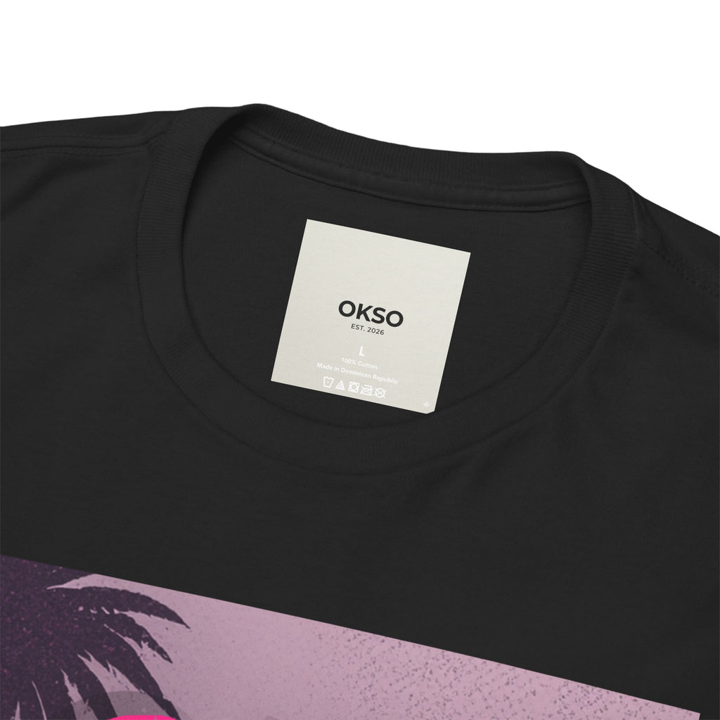 OK SO WHAT Palm Sunset Graphic Tee — Casual Retro Vacation Vibe