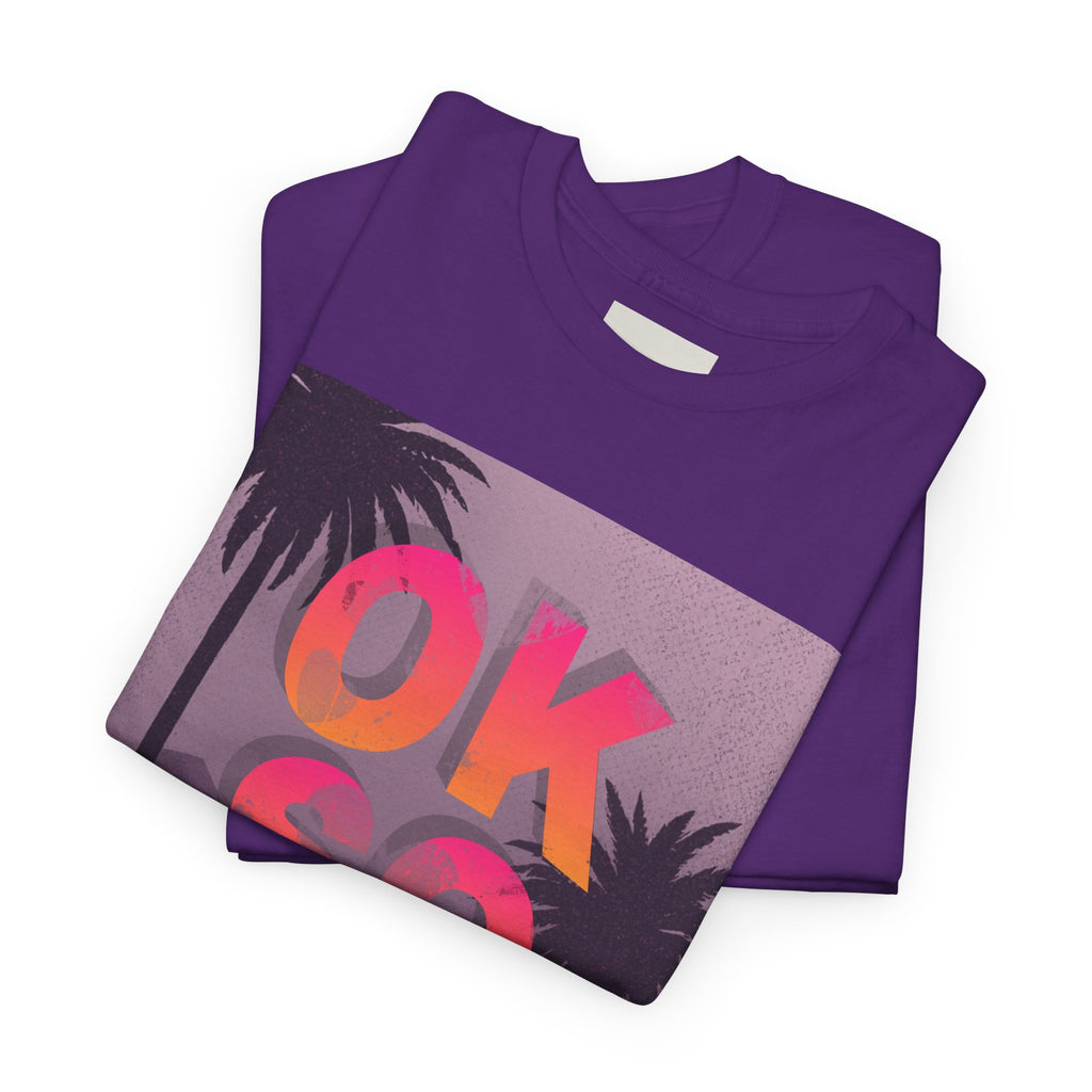 OK SO WHAT Palm Sunset Graphic Tee — Casual Retro Vacation Vibe
