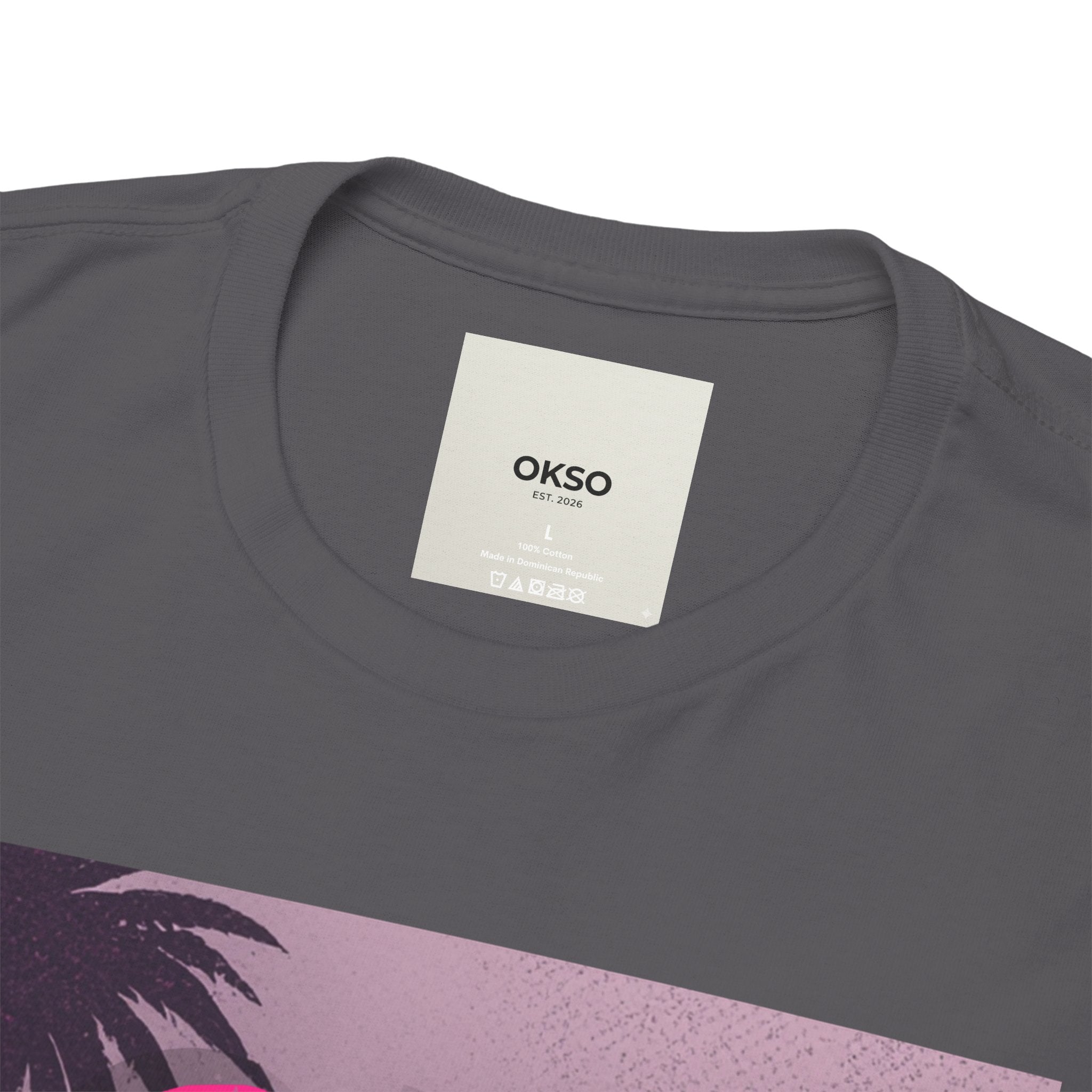 OK SO WHAT Palm Sunset Graphic Tee — Casual Retro Vacation Vibe