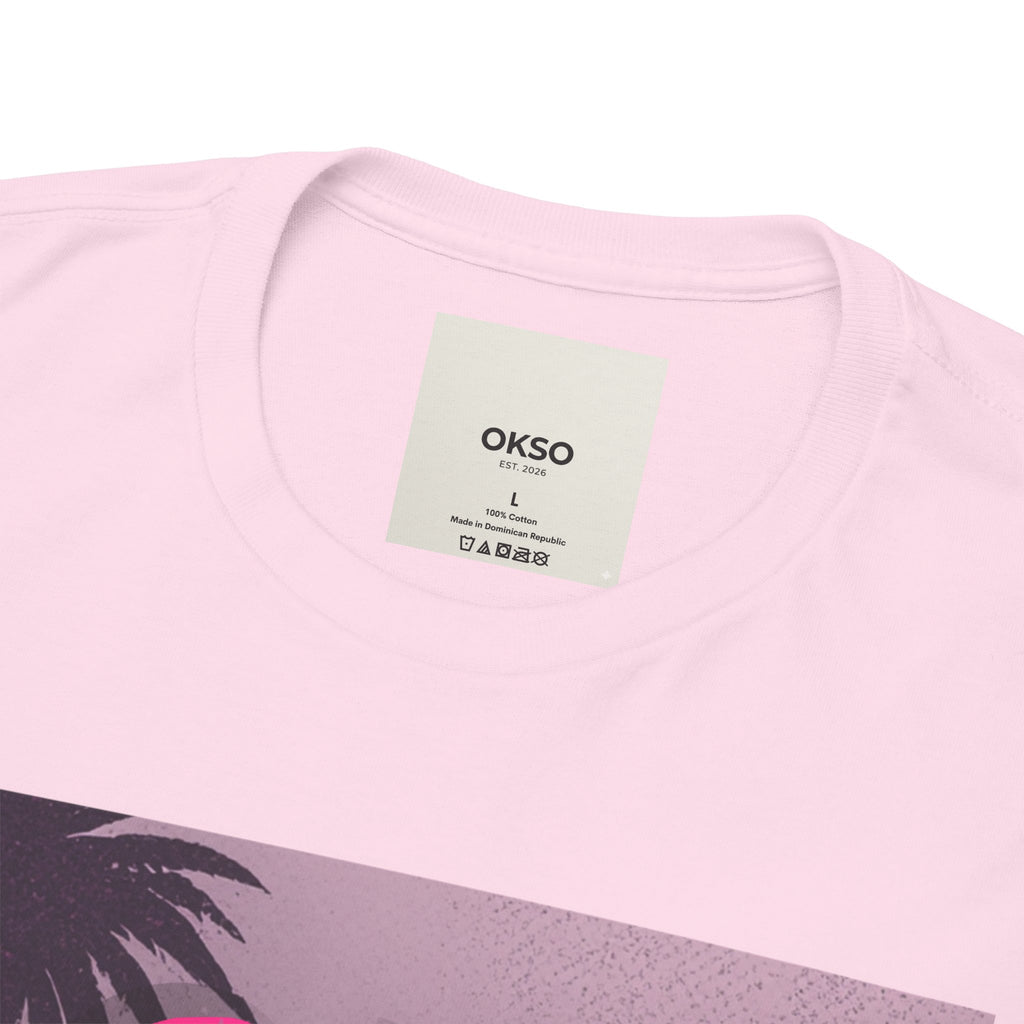 OK SO WHAT Palm Sunset Graphic Tee — Casual Retro Vacation Vibe