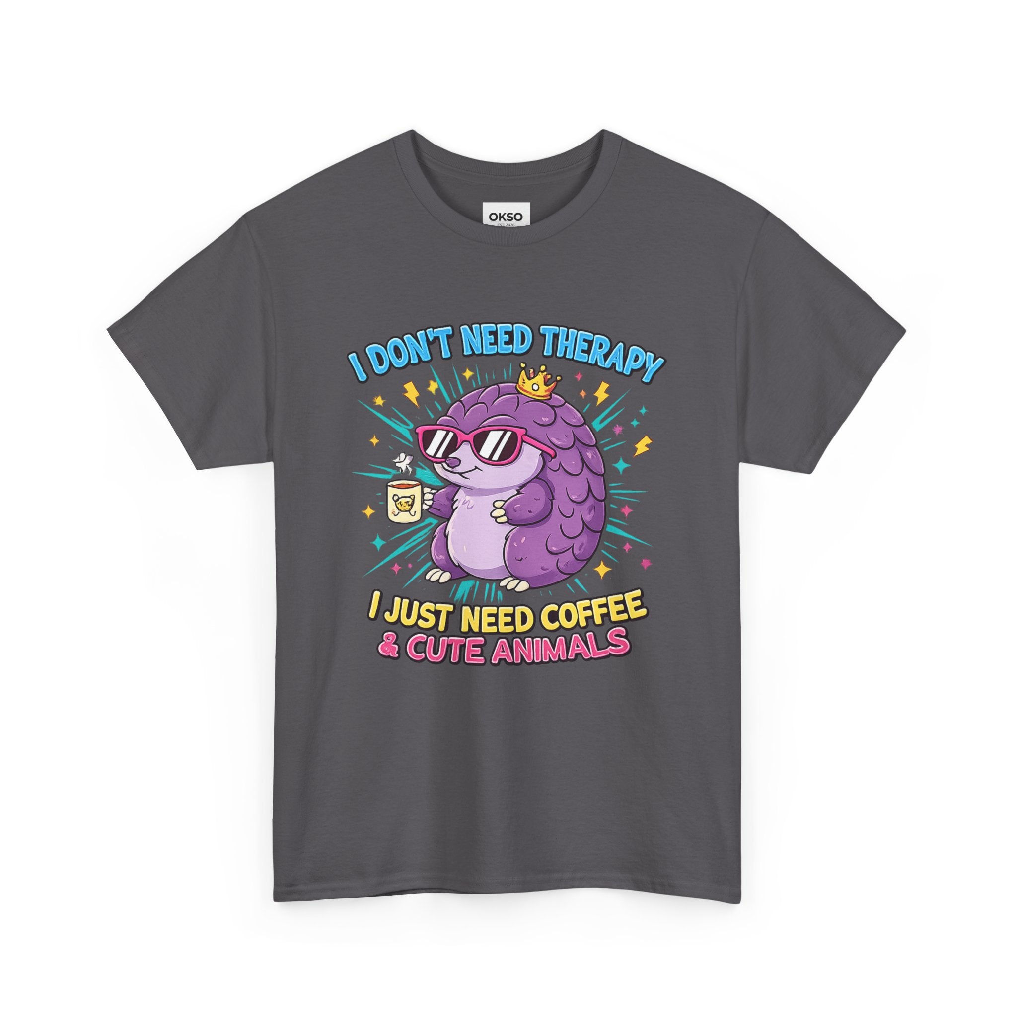 Cute Animal Coffee T-Shirt — "I Don't Need Therapy, I Just Need Coffee & Cute Animals" Graphic Tee
