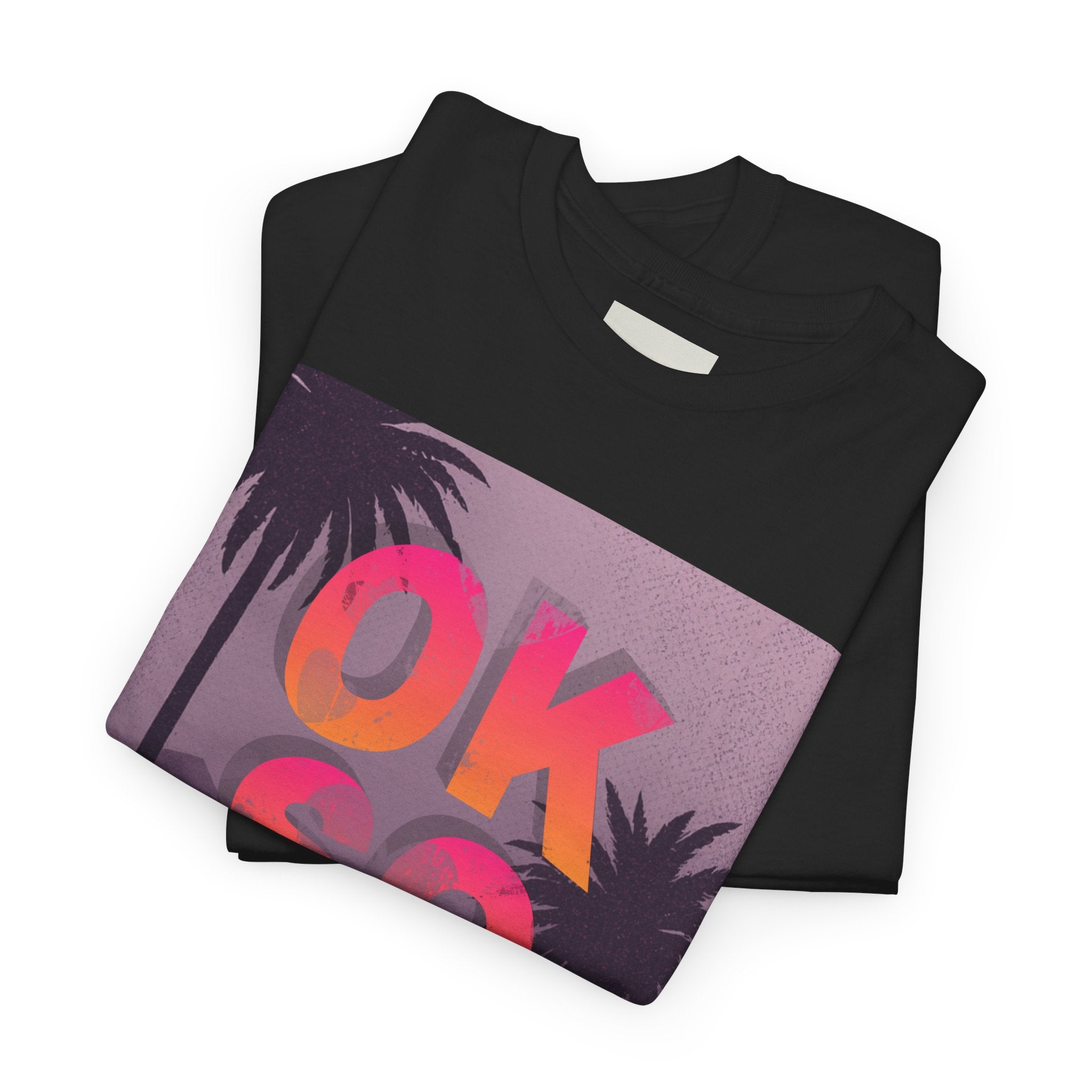 OK SO WHAT Palm Sunset Graphic Tee — Casual Retro Vacation Vibe