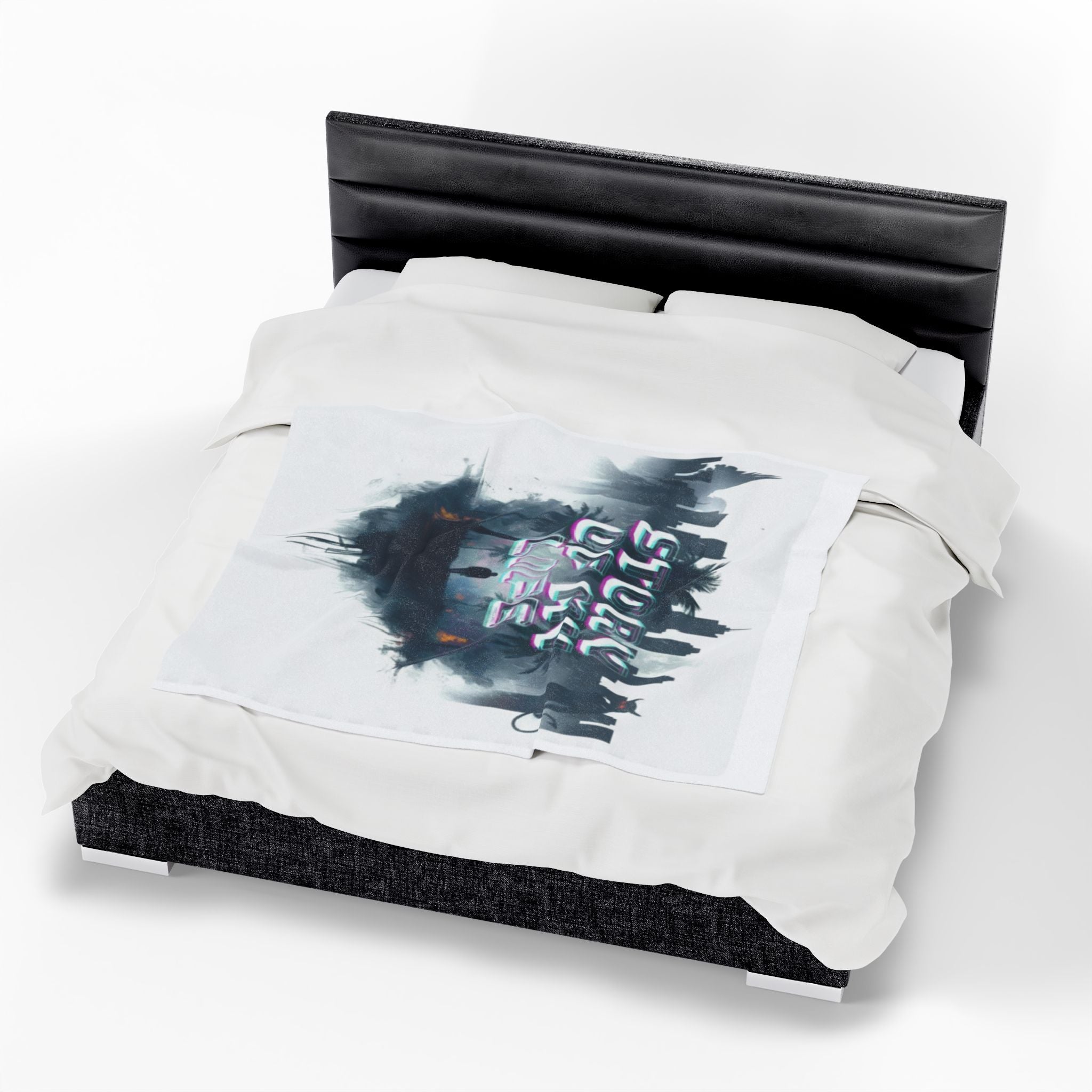 Story Of My Life Velveteen Plush Blanket - Moody Cityscape Graphic Throw