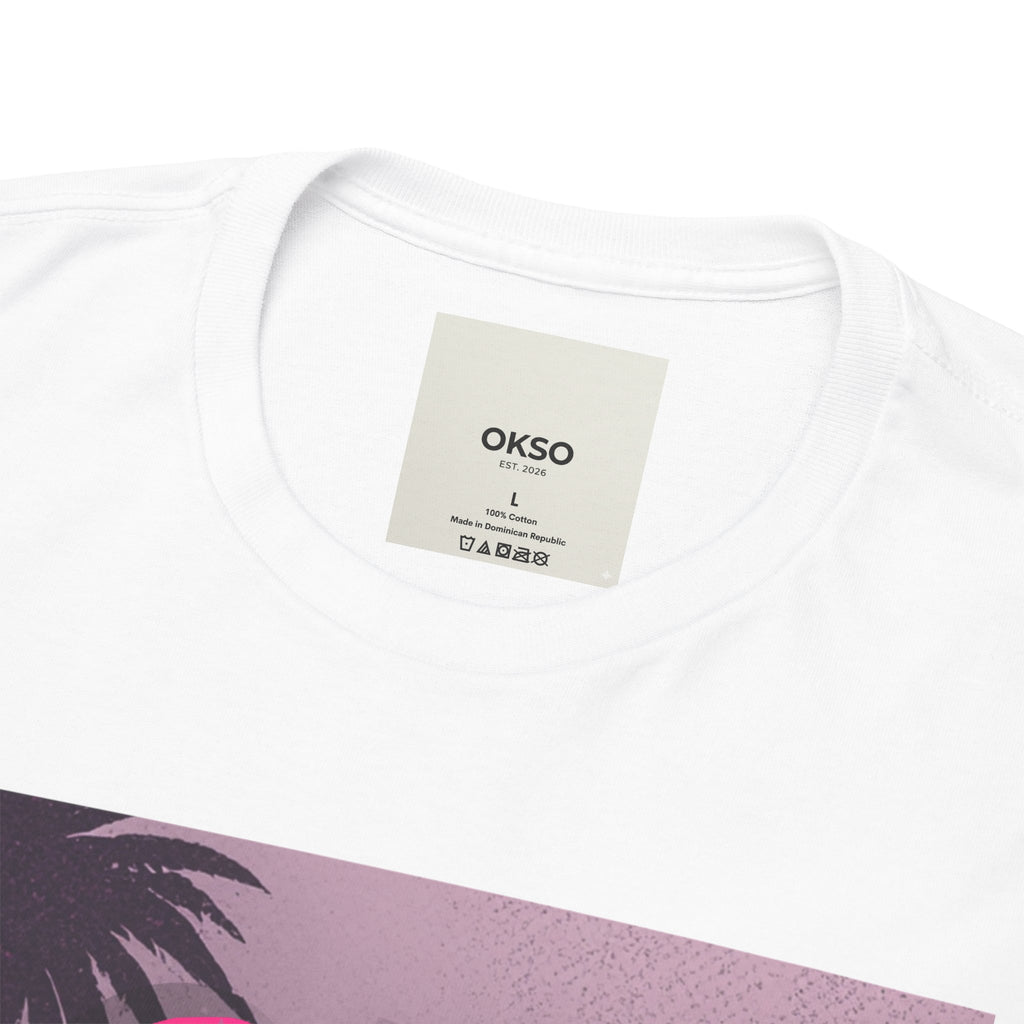 OK SO WHAT Palm Sunset Graphic Tee — Casual Retro Vacation Vibe