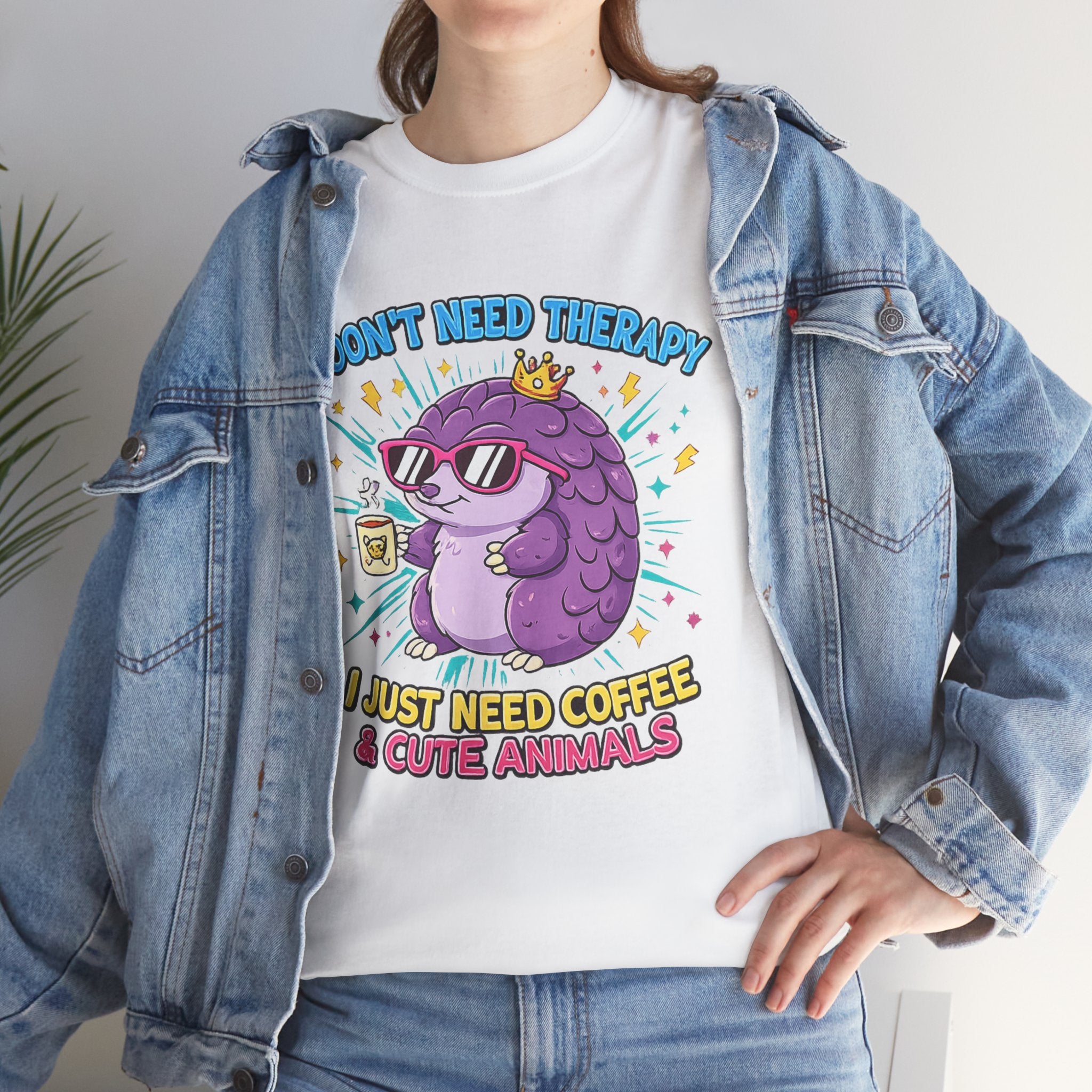 Cute Animal Coffee T-Shirt — "I Don't Need Therapy, I Just Need Coffee & Cute Animals" Graphic Tee