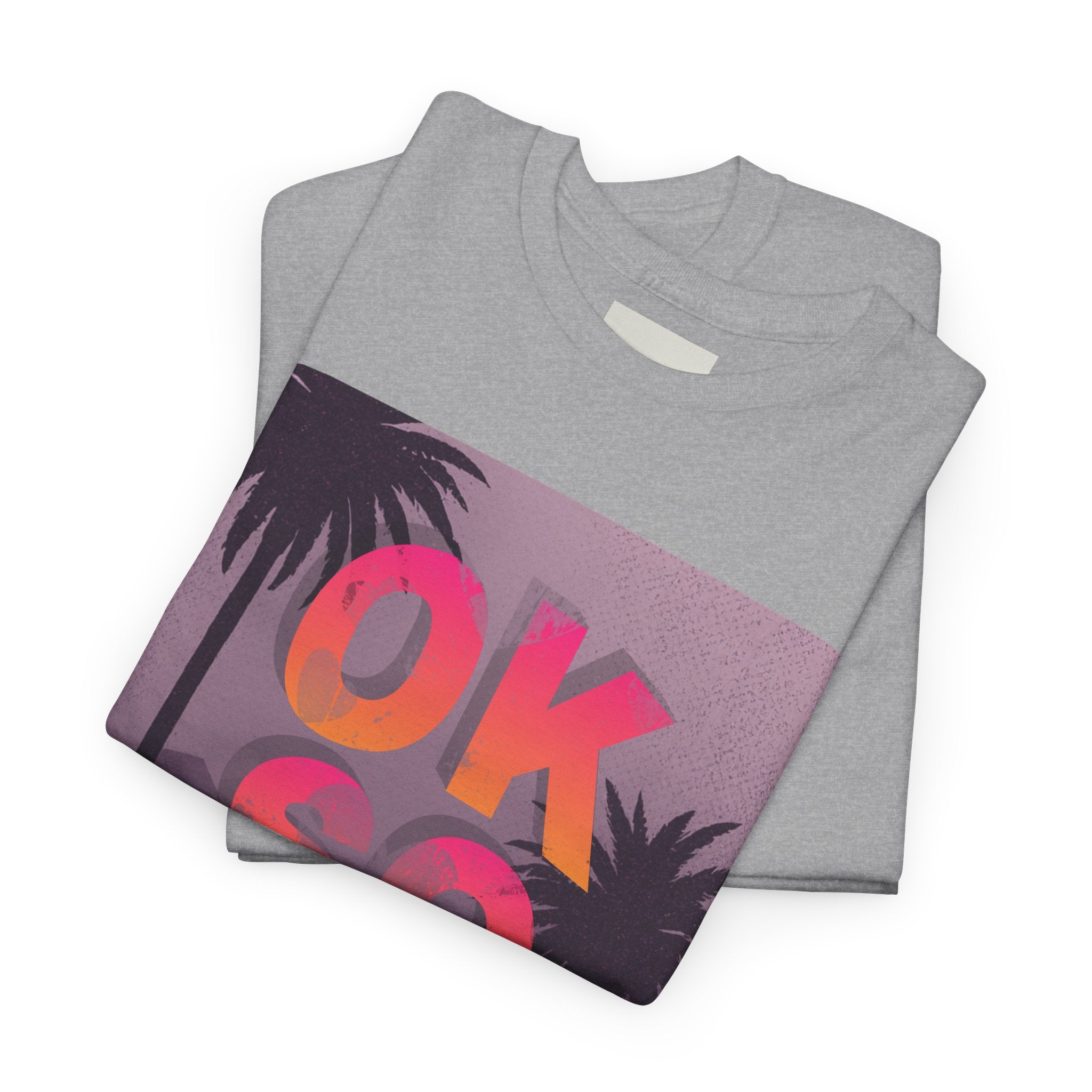 OK SO WHAT Palm Sunset Graphic Tee — Casual Retro Vacation Vibe