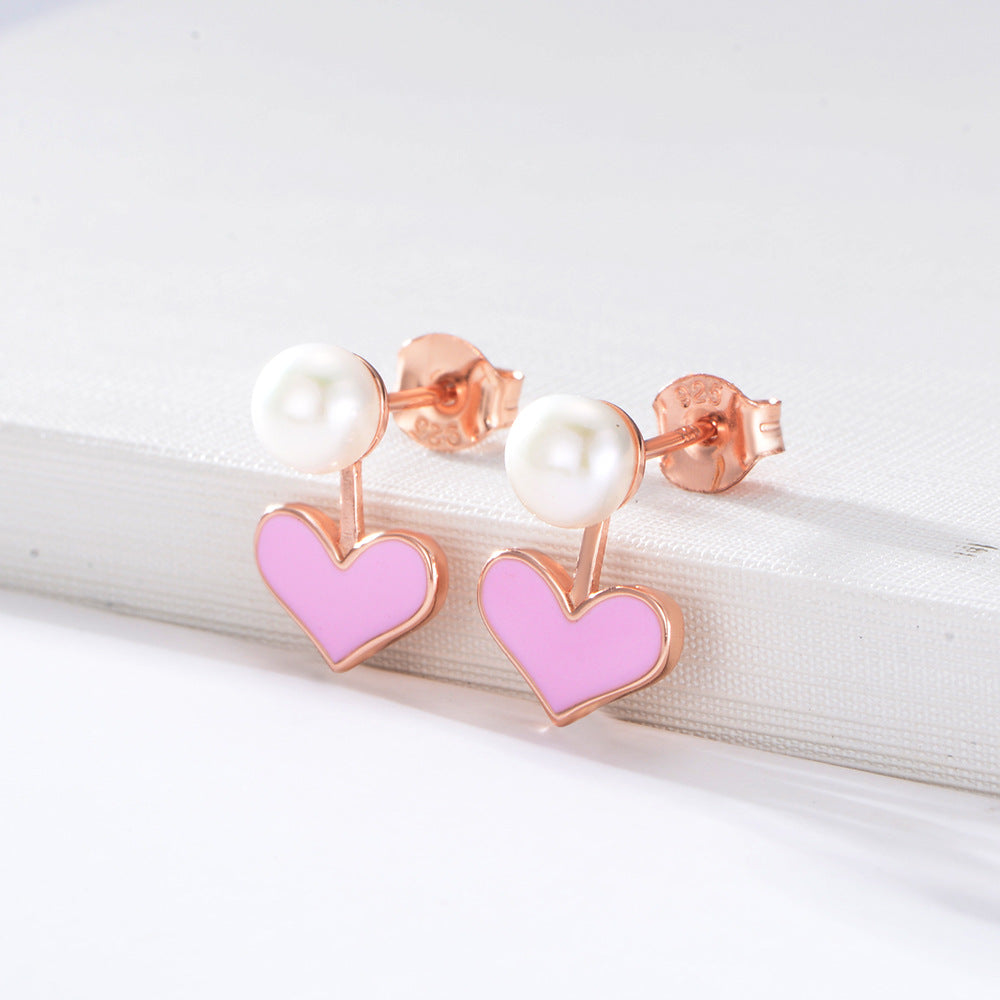 Heart-shaped Pearl Drop Earrings