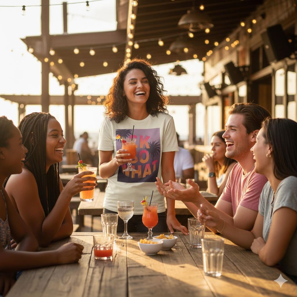 OK SO WHAT Palm Sunset Graphic Tee — Casual Retro Vacation Vibe