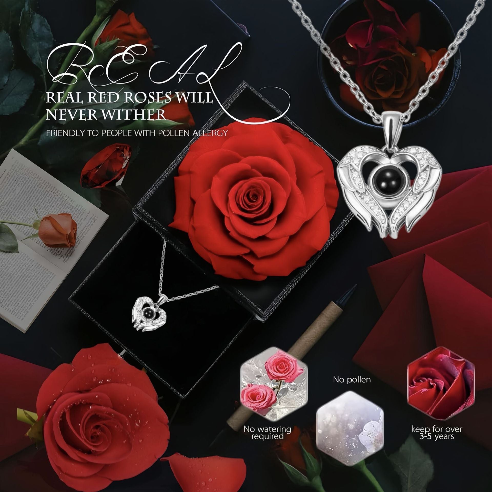 Multilingual I Love You Projection Necklace with Heart Wings