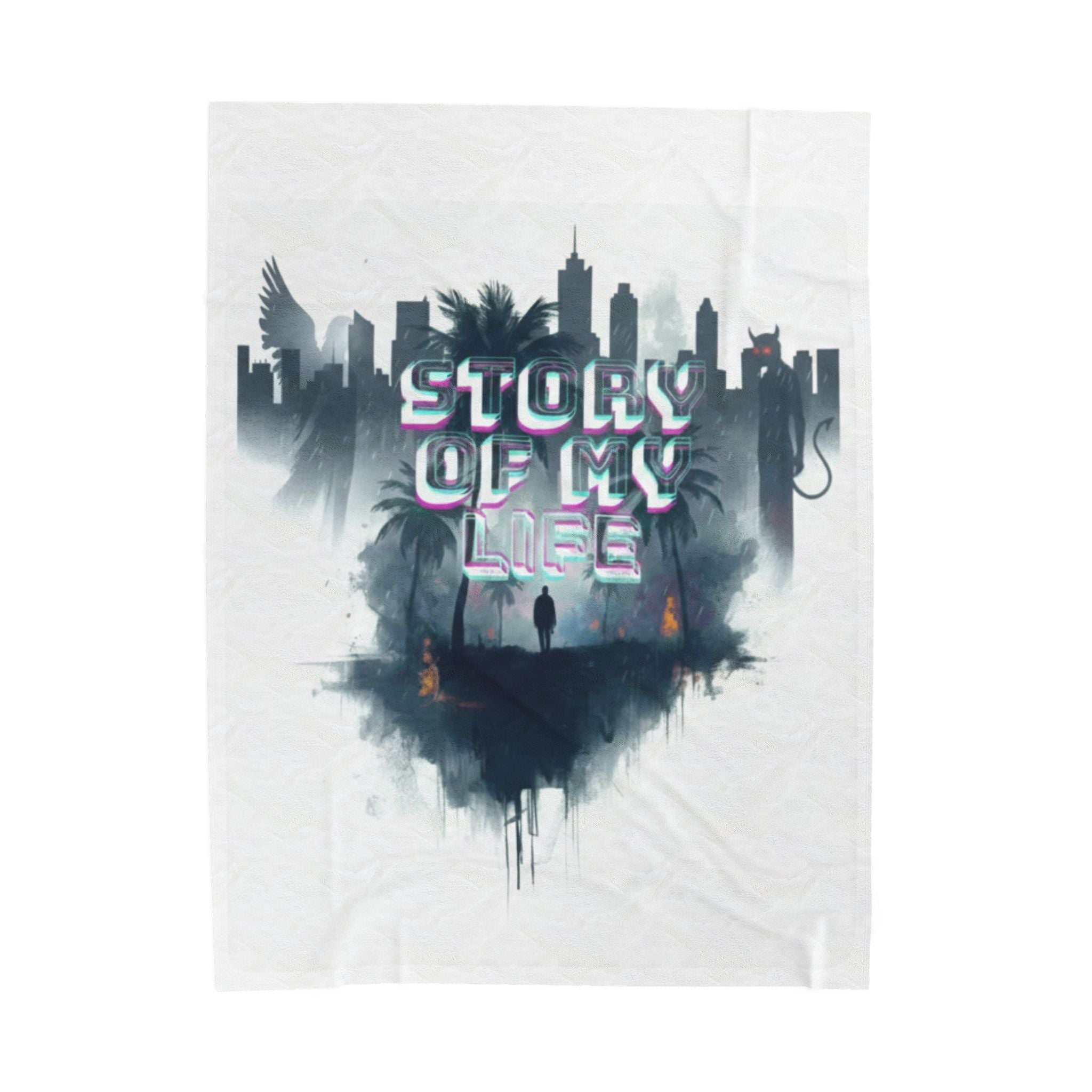 Story Of My Life Velveteen Plush Blanket - Moody Cityscape Graphic Throw