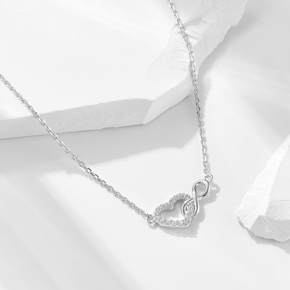 Sterling Silver Heart Infinity Clavicle Necklace