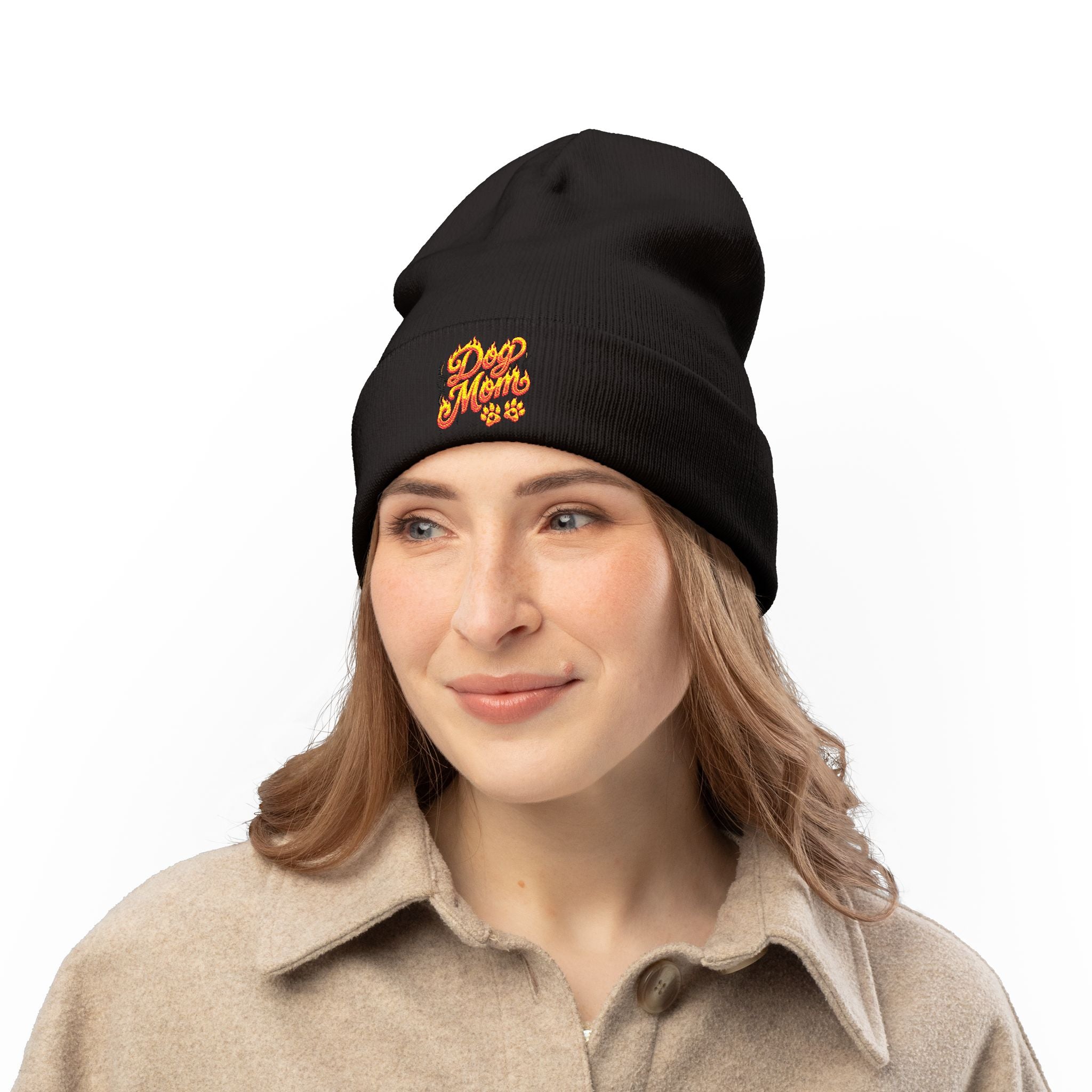 Embroidered "Dog Mom" Knit Beanie — Cozy Pet Lover Winter Hat