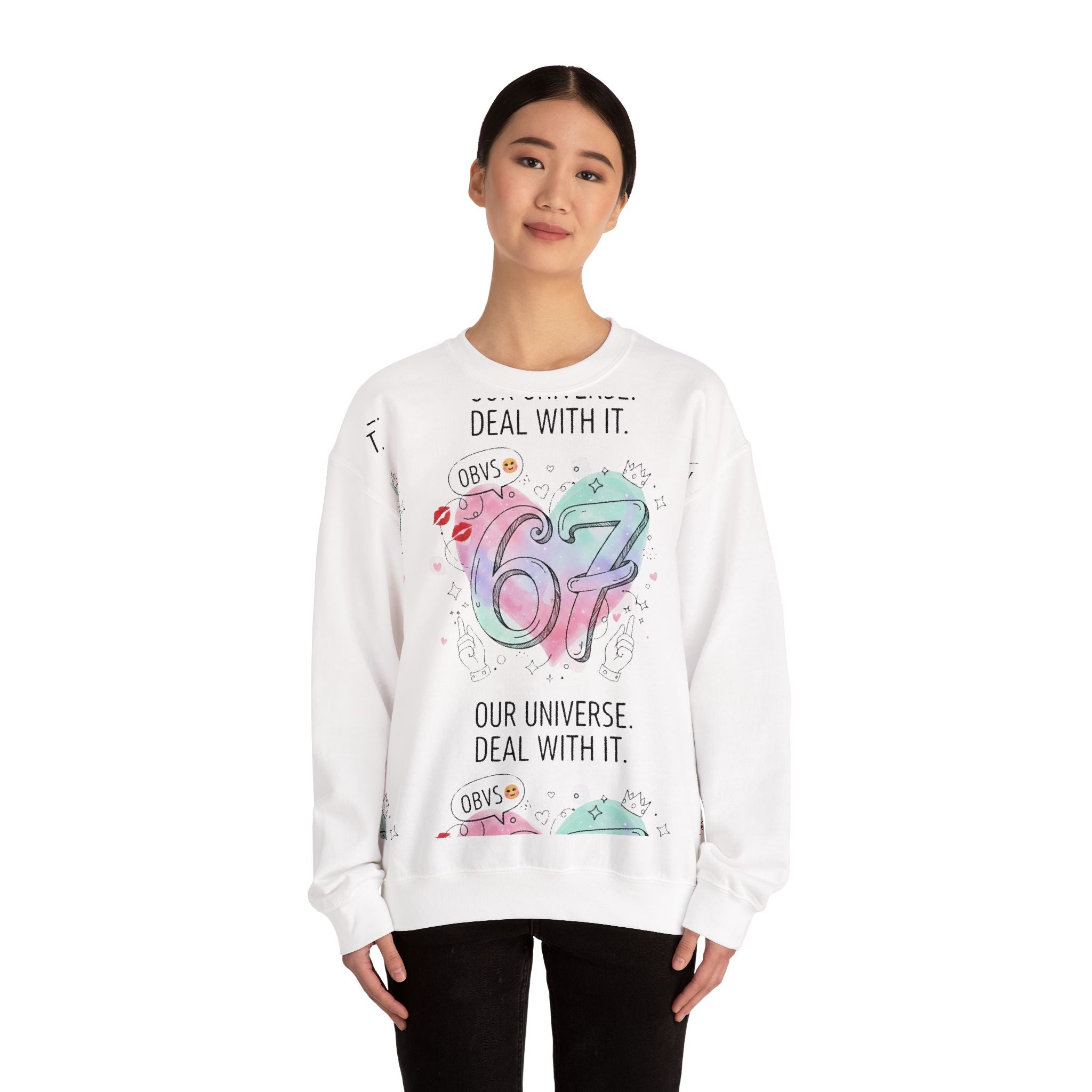 67 Our Universe Crewneck Sweatshirt ‚ Pastel Galaxy Graphic