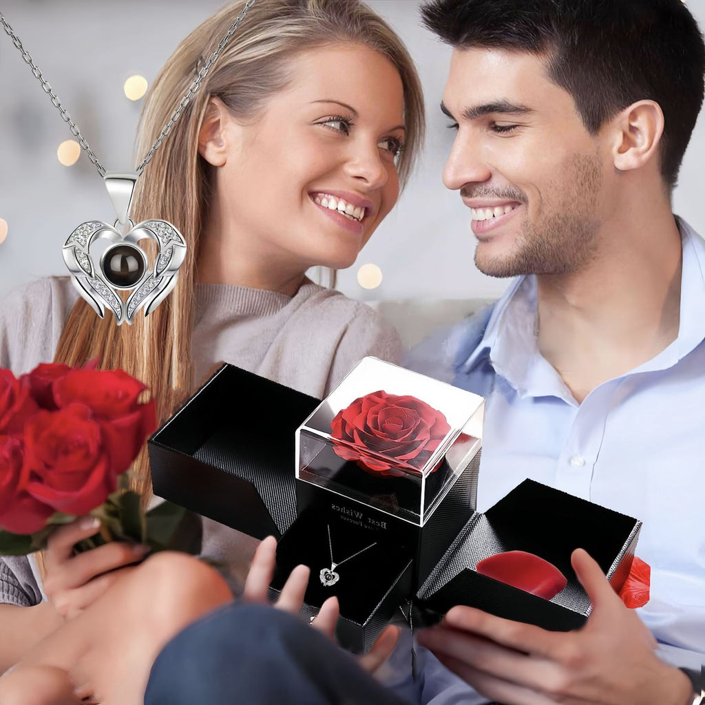 Multilingual I Love You Projection Necklace with Heart Wings