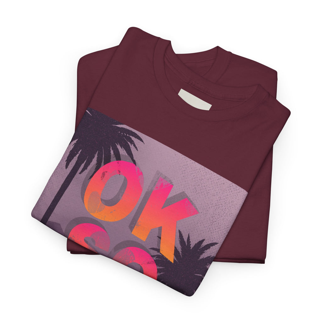 OK SO WHAT Palm Sunset Graphic Tee — Casual Retro Vacation Vibe