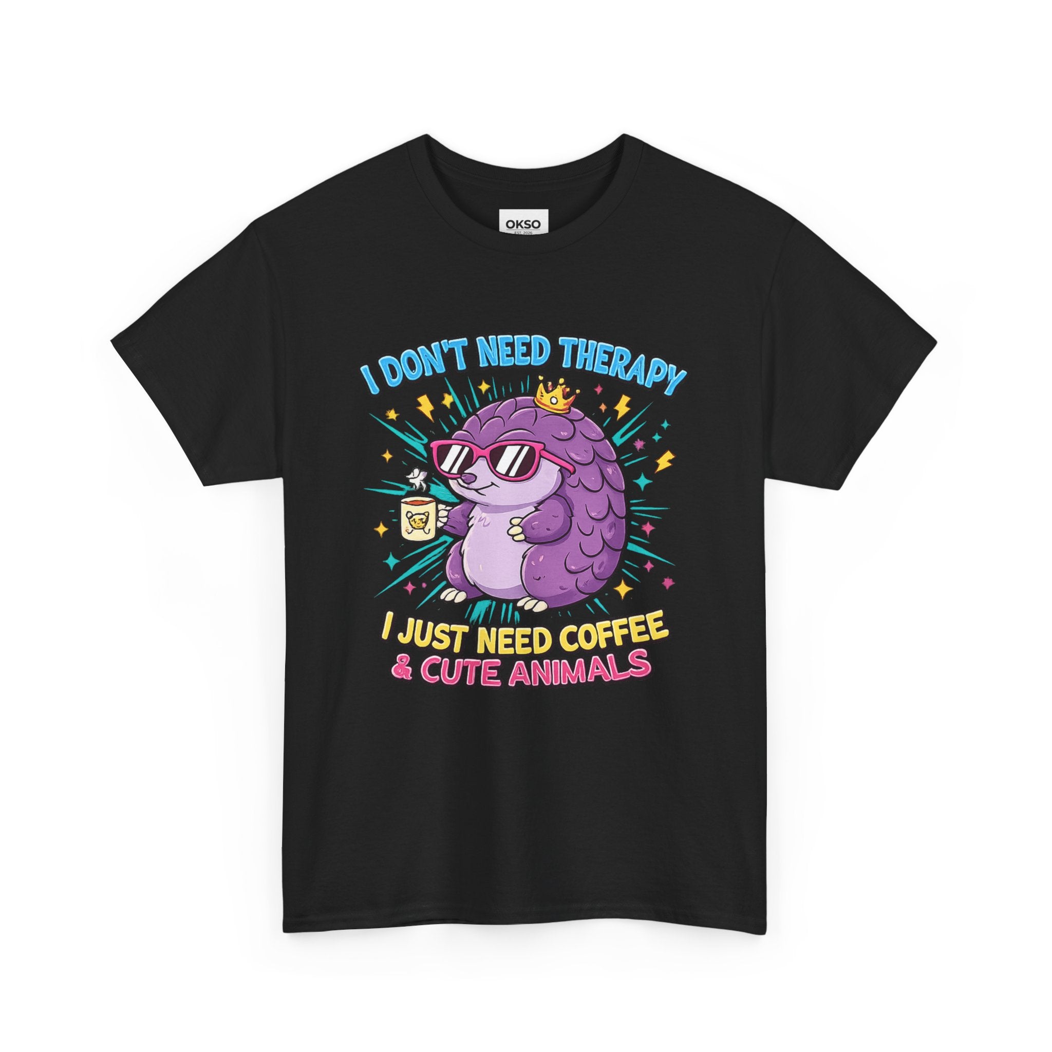 Cute Animal Coffee T-Shirt — "I Don't Need Therapy, I Just Need Coffee & Cute Animals" Graphic Tee