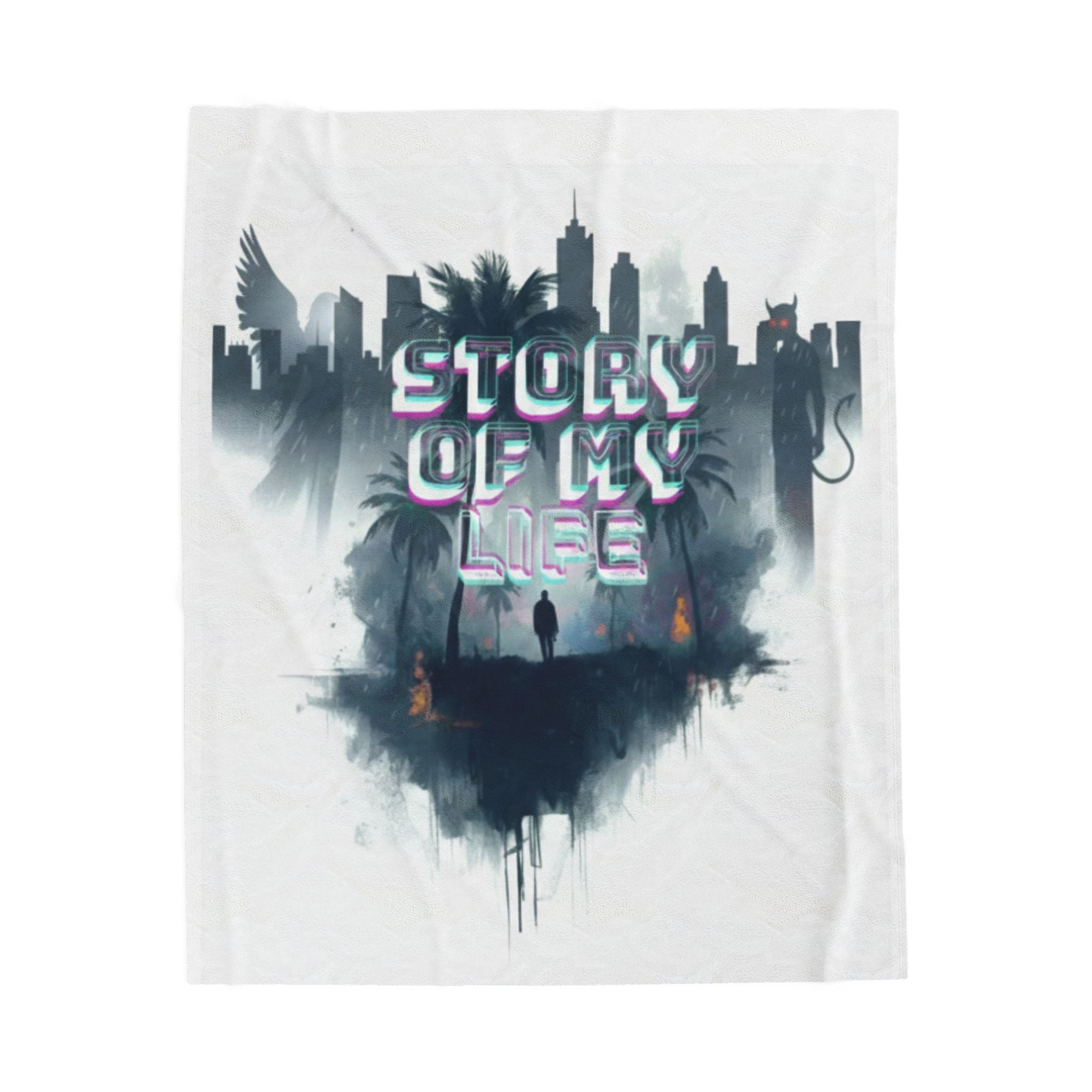 Story Of My Life Velveteen Plush Blanket - Moody Cityscape Graphic Throw