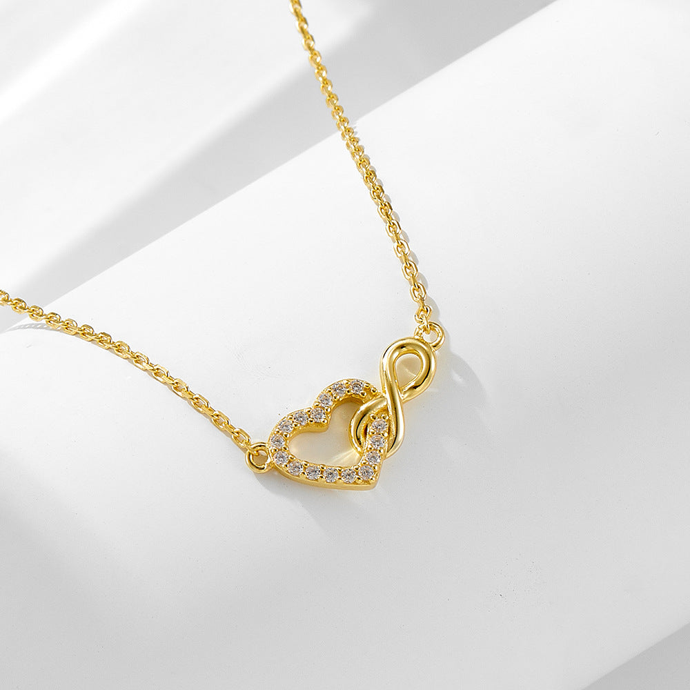 Sterling Silver Heart Infinity Clavicle Necklace
