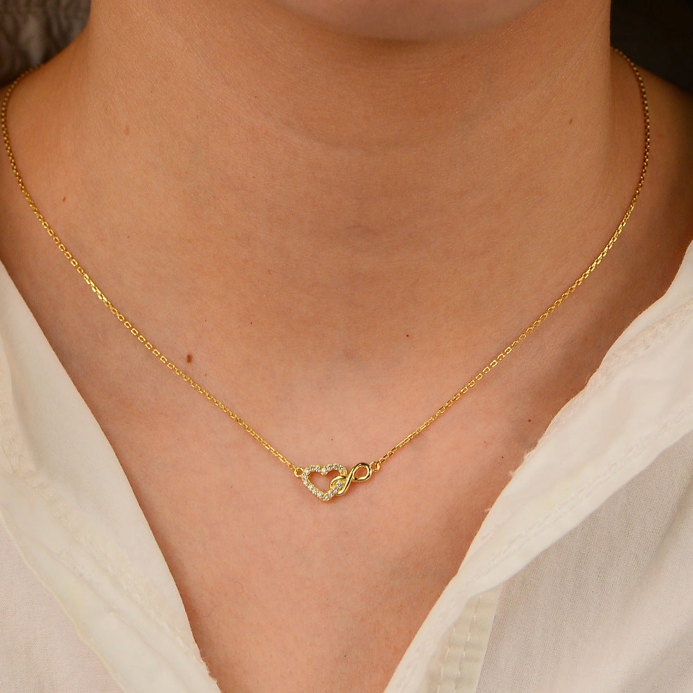 Sterling Silver Heart Infinity Clavicle Necklace