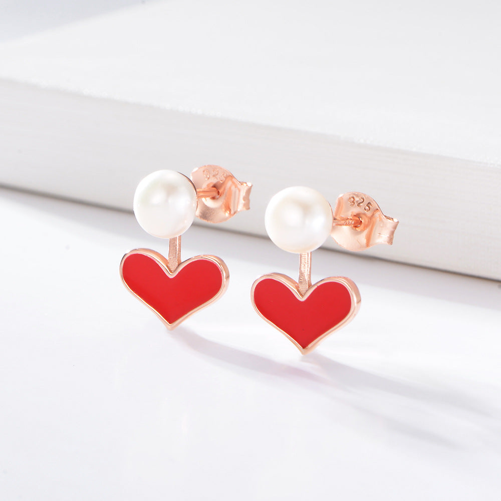 Heart-shaped Pearl Drop Earrings