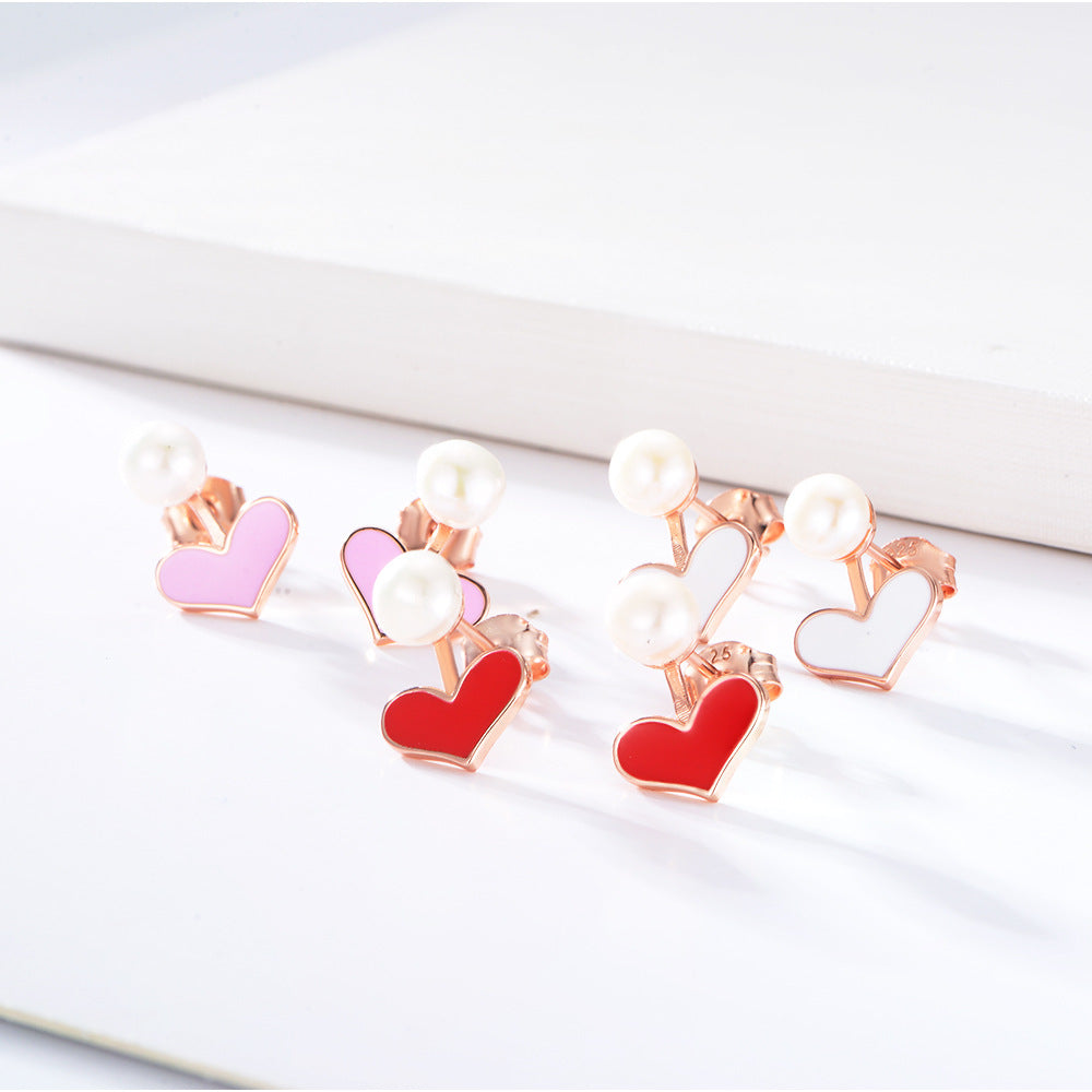 Heart-shaped Pearl Drop Earrings