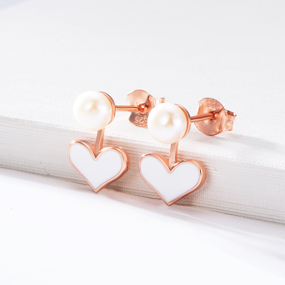 Heart-shaped Pearl Drop Earrings